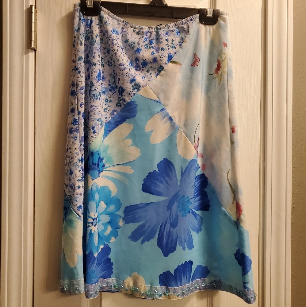 Patchwork blue floral skirt